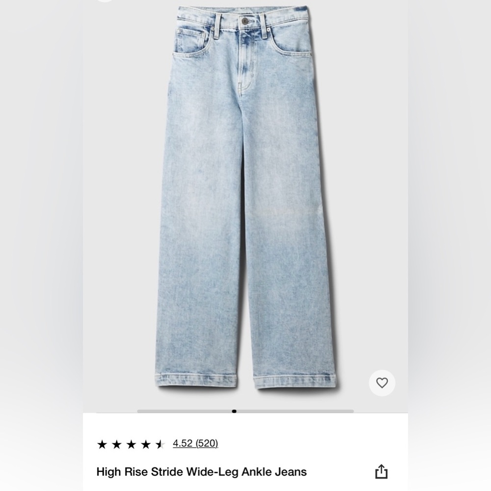 Gap high rise stride wide-leg ankle jeans. size 14/32 regular. NWT. - Picture 5 of 6